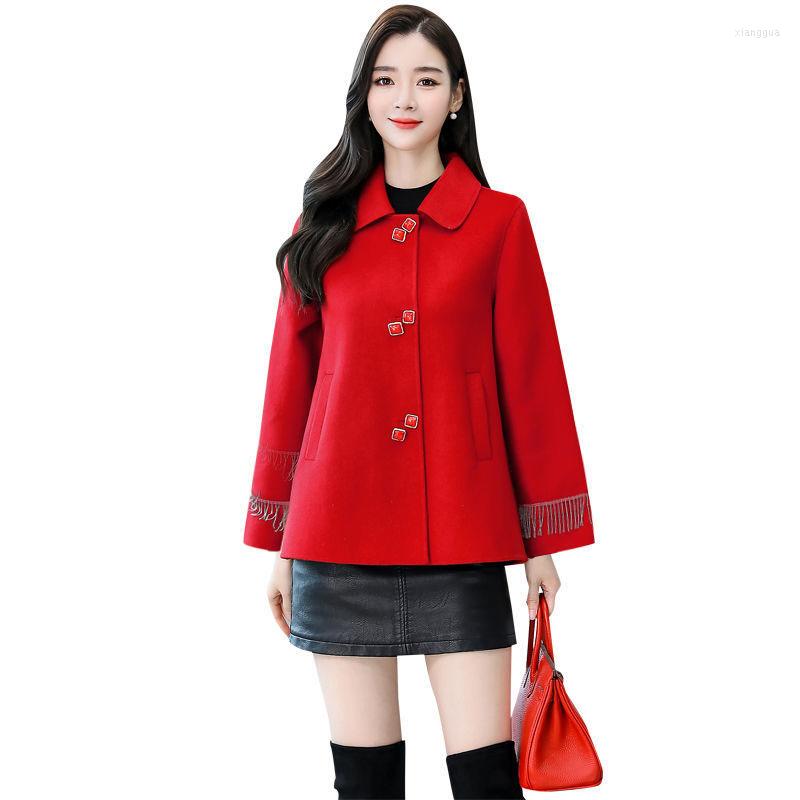 

Women' Wool Spring Autumn Temperament Woolen Coat Women Long Sleeve Short Loose Cloak Overcoat Female Casual Outerwear Tops R794, Black