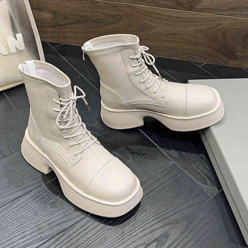 

Thick soled Martin boots new autumn and winter 2022 versatile thin elastic single Boots White muffin high boots, Black