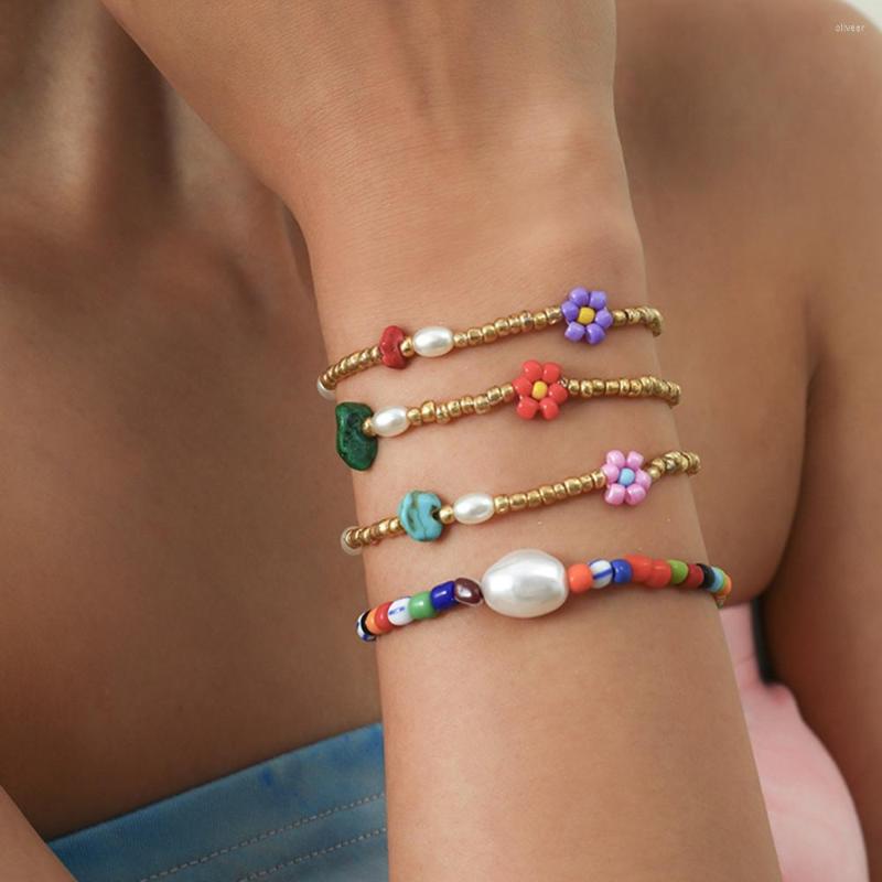 

Strand DIEZI Bohemian Holiday Baroque Pearl Beads Bracelet Women Multicolor Fashion Acryic Flower Sets Jewelry