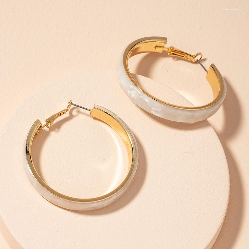 

Hoop Earrings Statement Minimalist Metal Large Circle Geometric Round C Shape For Women Pink Marble Fashion Jewelry GIfts