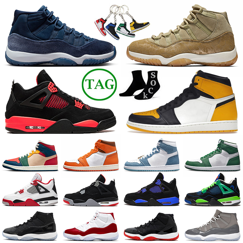 

Original OG Jorda 1 4 11 Basketball Shoes Trainers Jumpman 1s Sneakers Sports Offs White Midnight Navy Starfish Military Black Olive Lux Jordens 4s 11s Taxi Men Women, 40-47 red thunder