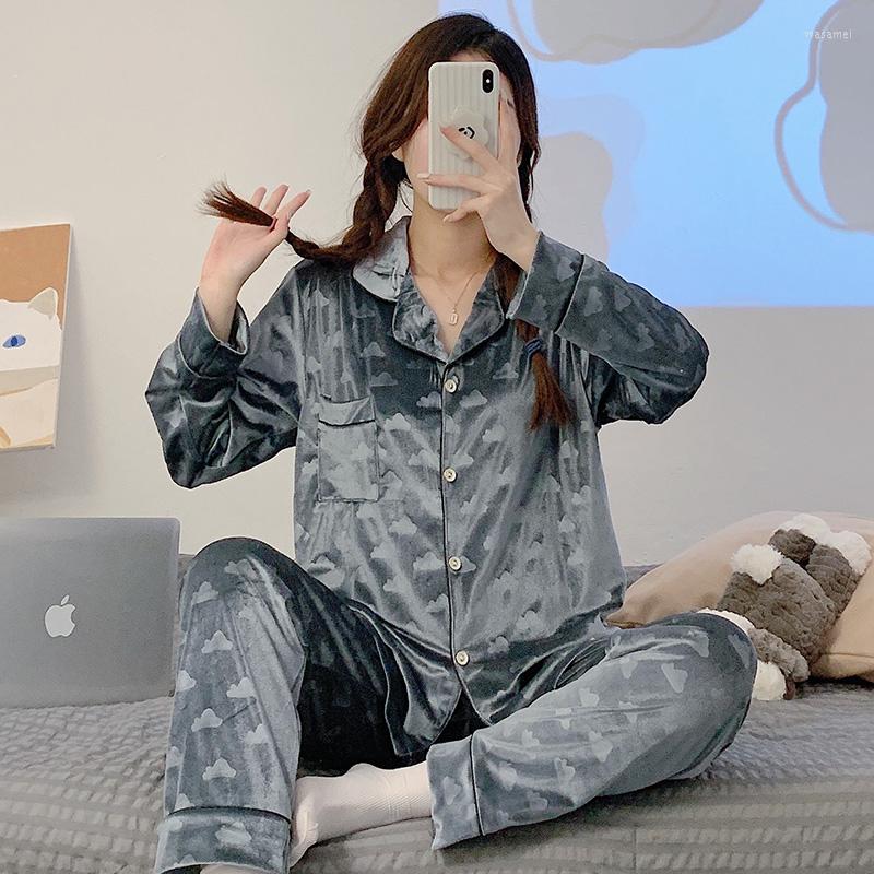 

Men's Sleepwear Womens Velour Pajamas Winter Gold Velvet Long-sleeve Casual Home Wear Suits For Women Sleepwears, Gray