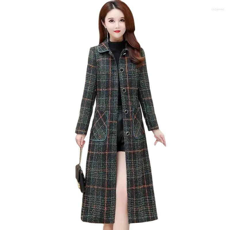 

Women's Wool Plaid Woolen Coat Women Autumn Winter Middle Aged Jackets Slim Single-breasted Mid Long Outerwear Female Jacket Coats, Orange