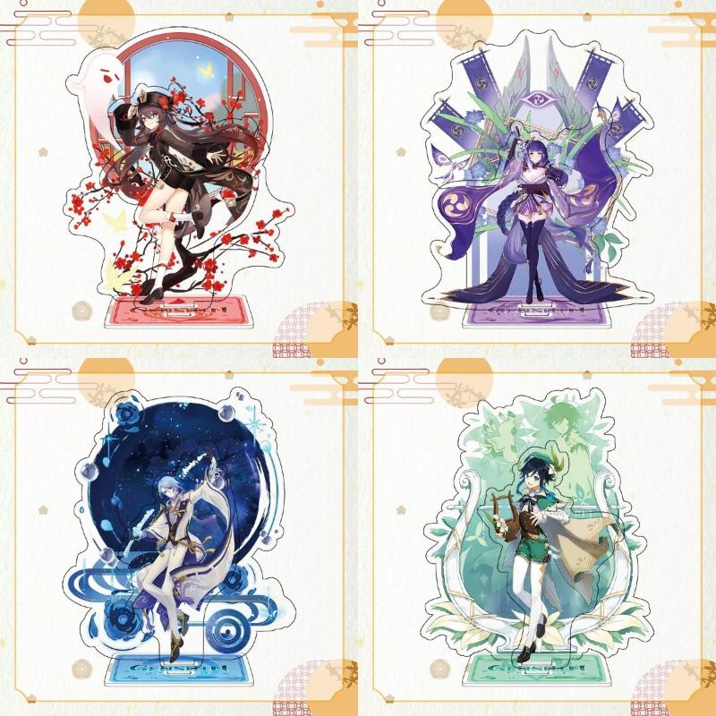 

Keychains Genshin Impact Double Layered Figures Acrylic Stand Model Yae Miko Albedo Ayato Arataki Itto Kokomi Desk Decor Sign Ornament