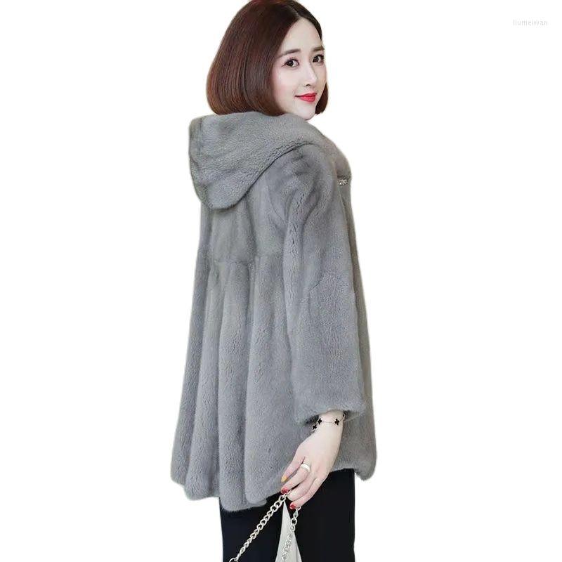 

Women's Fur 2022 Autumn Winter Female Whole Mink Mid-length Hooded Haining Imported Slim Coat Women Imitation CoatA844, Black