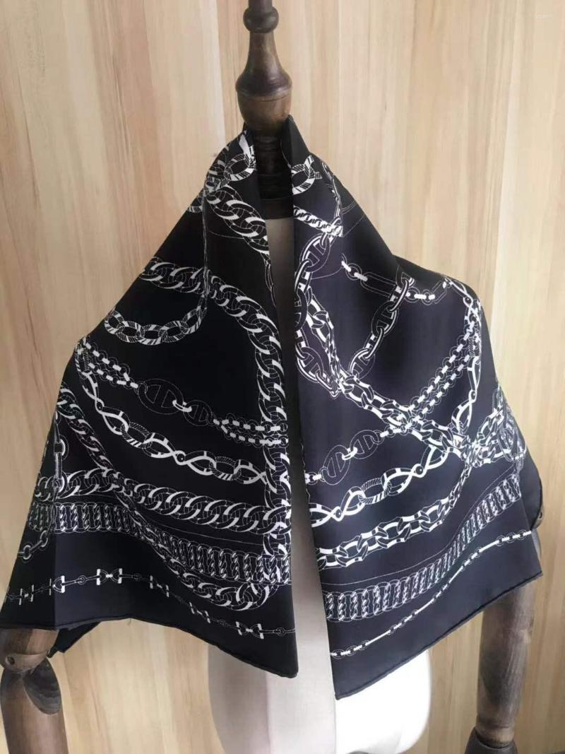 

Scarves 2022 Arrival Fashion Elegant Head Scarf Black Chain Silk 90 Cm Square Shawl Twill Wrap For Women Lady Girl