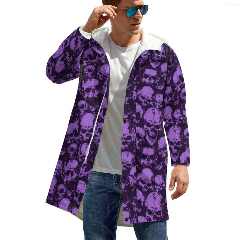 

Men' Trench Coats Purple Skull Casual Men Halloween Print Outdoor Autumn Jackets Elegant Windproof Windbreakers Plus Size 4XL 5XL, Style-11