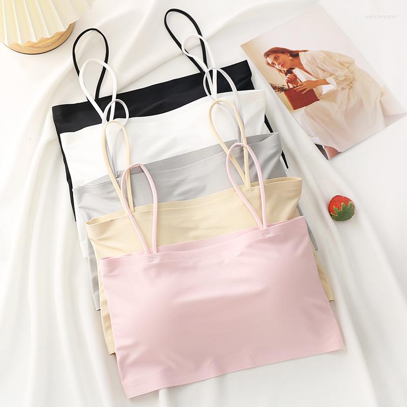 

Bustiers & Corsets Fashion Women Tube Tops Seamless Ice Silk Wrapped Chest Invisible Bra Thin Strap Lingerie Sexy Bandeau No Steel Ring, White