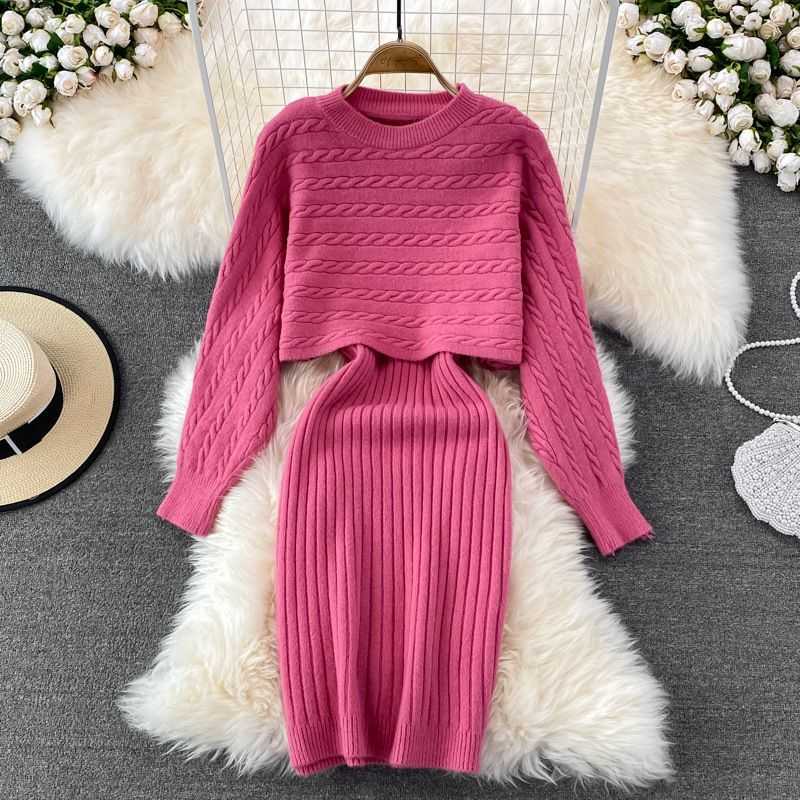 

Autumn Winter Korean Lazy Style Sweater Women's Loose Chic Blouse Top Two-piece Set Knitted Suspender Vest Dress, Royal blue