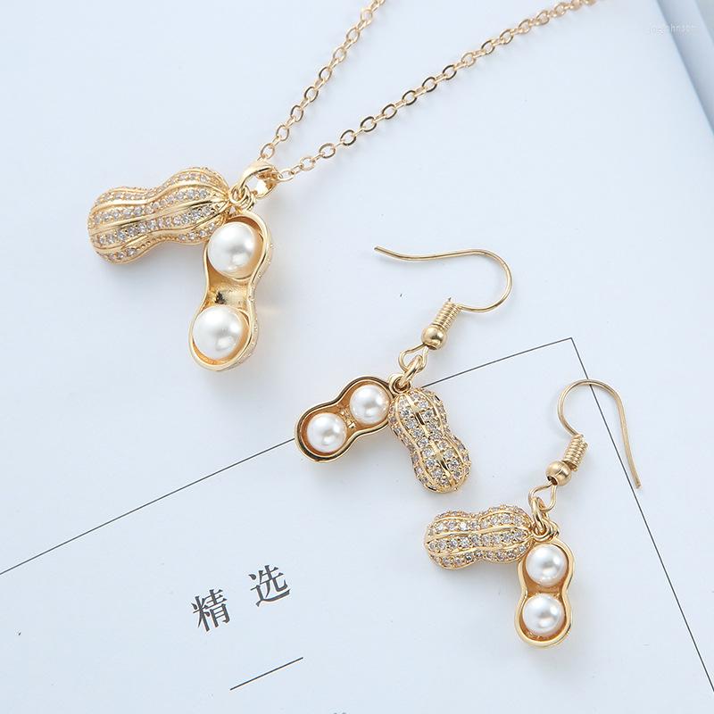 

Necklace Earrings Set 2022 Trend Wedding Jewelry Copper Micro-encrusted Zircon Pearl Peanut Fashion Earring Women Wholesale, Picture shown