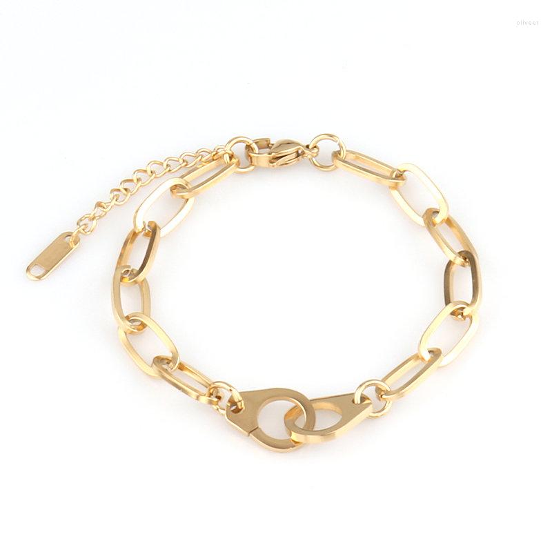 

Charm Bracelets Fashion Punk Stainless Steel Bracelet Handcuffs Lock Pendant Thick Chain For Women Couple Jewelry