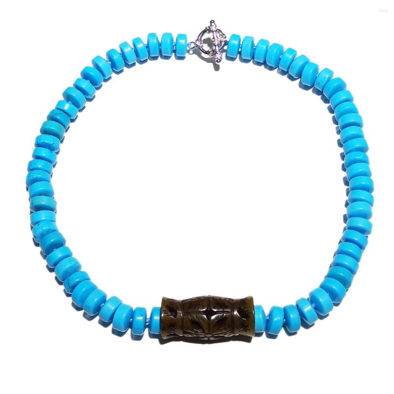 

Choker Lii Ji Blue Howlite Turquoises Brown Jades Carved Pendant Necklace 56cm/22'' Women Jewelry Gift Stock Sale