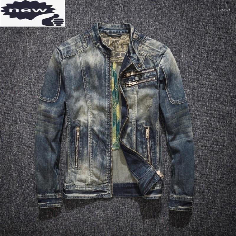 

Men's Jackets Mens Denim Coat Street Stand Collar Zipper Biker Style Cowboy Long Sleeve Classic Vintage Hip Hop Jean Jacket Outwear, As photos
