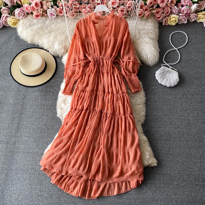 

Casual Dresses Women 2022 Spring Autumn 2 Piece Chiffon Midi Dress A-Line Long Sleeved Holiday Party Fashion Clothes, Lavender