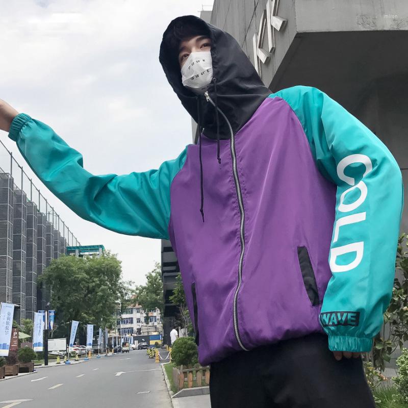 

Men's Jackets Hip Hop Mens Streetwear Hooded Patchwork Jacket Harajuku Letter Printed Loose Track Casual Men Sport Windbreaker, Black