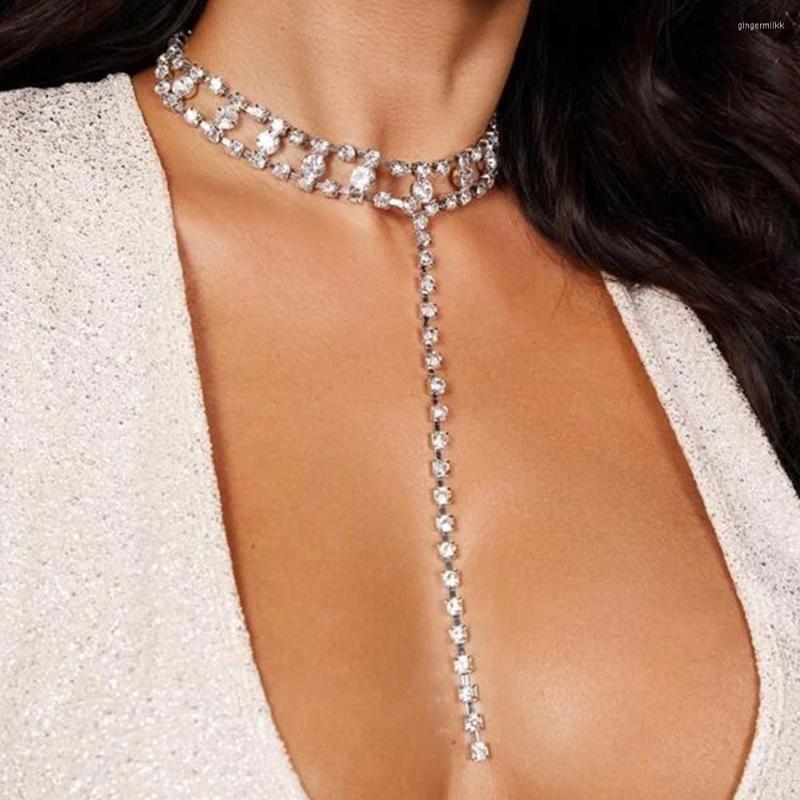 

Choker Stonefans Simple Rhinestone Long Tassel Necklace Women Luxury Hollow Crystal Chain Collar Statement Jewelry Gift