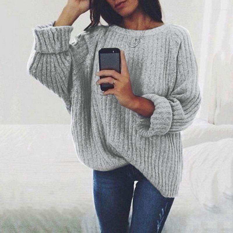 

Women' Sweaters Female Pullover Ladies Loose Knitwear Women Casual Solid Long Sleeve O-Neck Knitted Sweater -XXL Autumn Winter Fashion