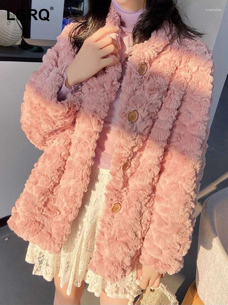 

Women' Fur 2022 Winter Fashion Women' Coat Sheath Thicken Stand Collar Loose Long Sleeve Faux Jackets Female Tide 19J1674, Stand collar painted