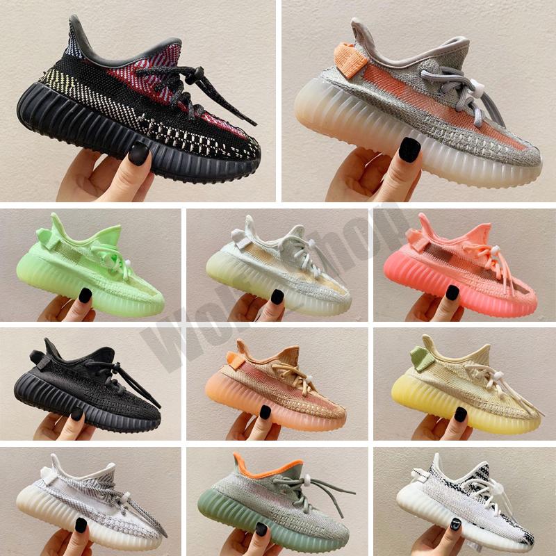 

New Kids Shoes For Boys Girls Sneaker Black Static Reflective Glow Clay Zebra Antlia Boby Running yeezies yezzies kanye 350 V2 boosts Shoes Size 24-35, 14