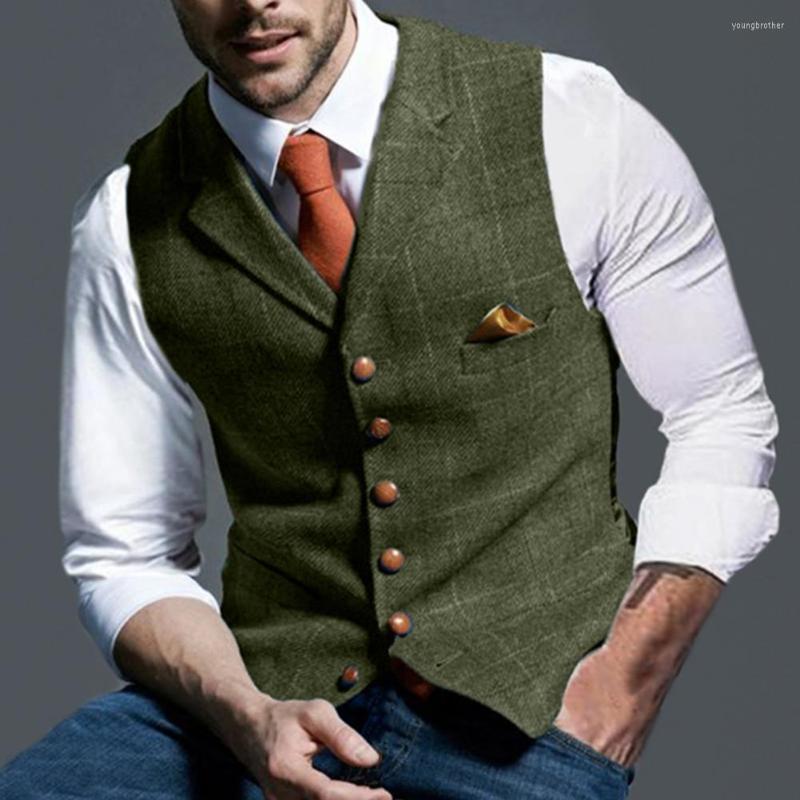 

Men's Vests Men Vest Punk Style Turn-down Collar Sleeveless Single-breasted Business Waistcoat Steampunk Casual Plaid Coats, Green