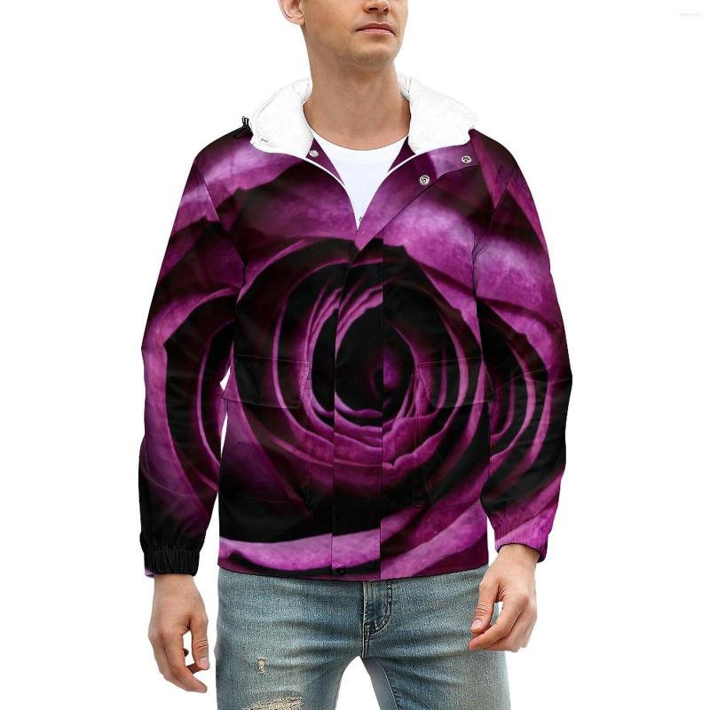 

Men' Jackets Flower Print Casual Purple Rose Waterproof Warm Windbreak Male Graphic Coats Winter Cool Classic Jacket Big Size, Style
