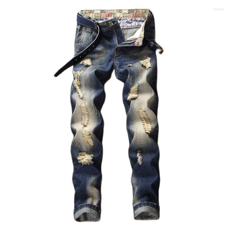

Men's Pants Mens Streetwear Fashion Casual Classic Motorcycle Biker Ripped European Slim Trendyol Straight Workwear Men's Denim Jeans, Blue