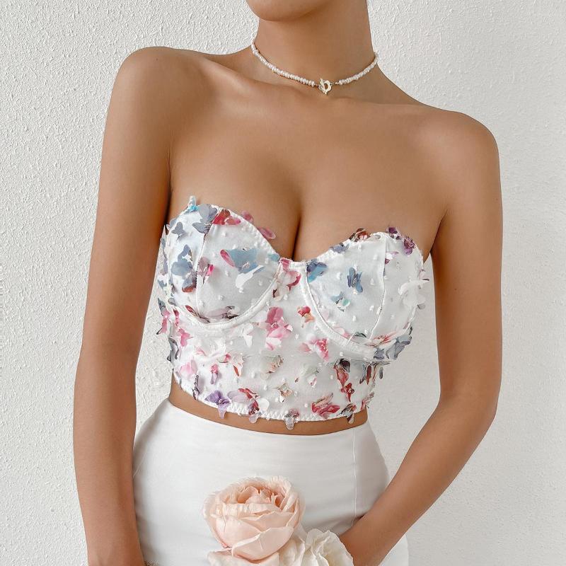

Bras Sets S Lace Mesh Three-dimensional Butterfly Wrap Chest Girl Vest, White