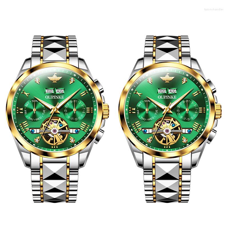

Wristwatches OUPINKE Couple Watch For Gay Automatic Mechanical Stianless Steel Men Valentine's Gifts Partner2PCS, Blue couple