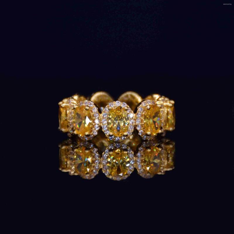 

Wedding Rings Unique Hip Hop Style Crystal Gold Wide Big Finger Ring Luxury Band For Men Women Large Size With Yellow Cz Paved Jewelry