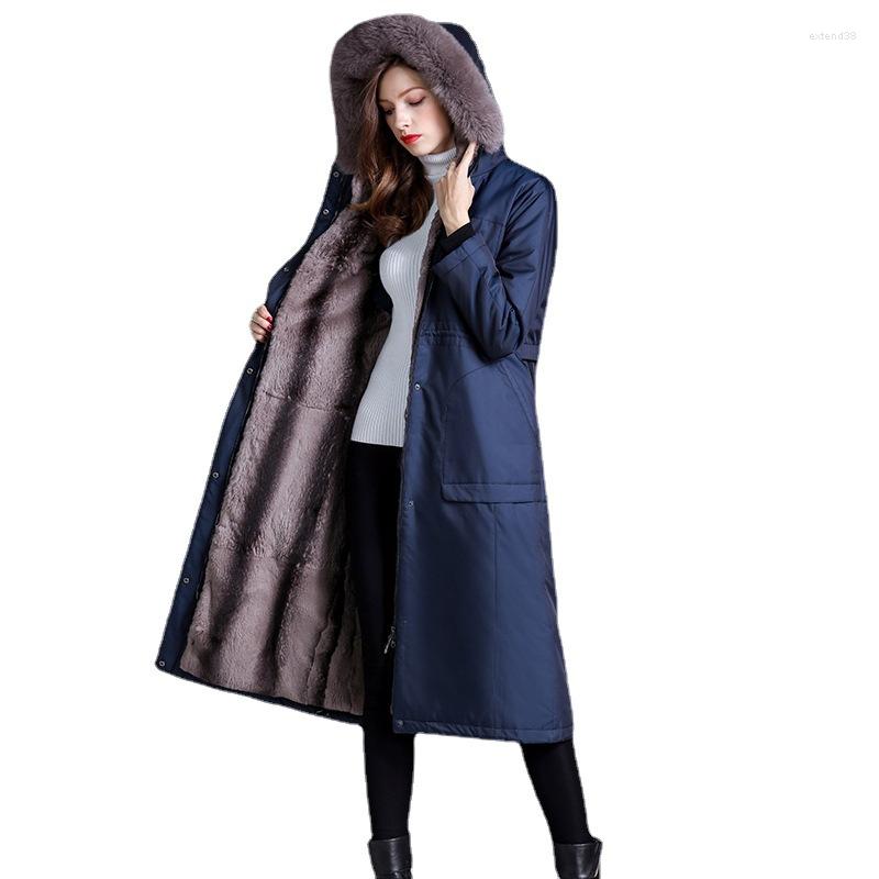

Women' Fur Women Winter Faux Coat Female Long Removable Imitate Rex Liner Overcoat Collar Parkas Jacket, Black