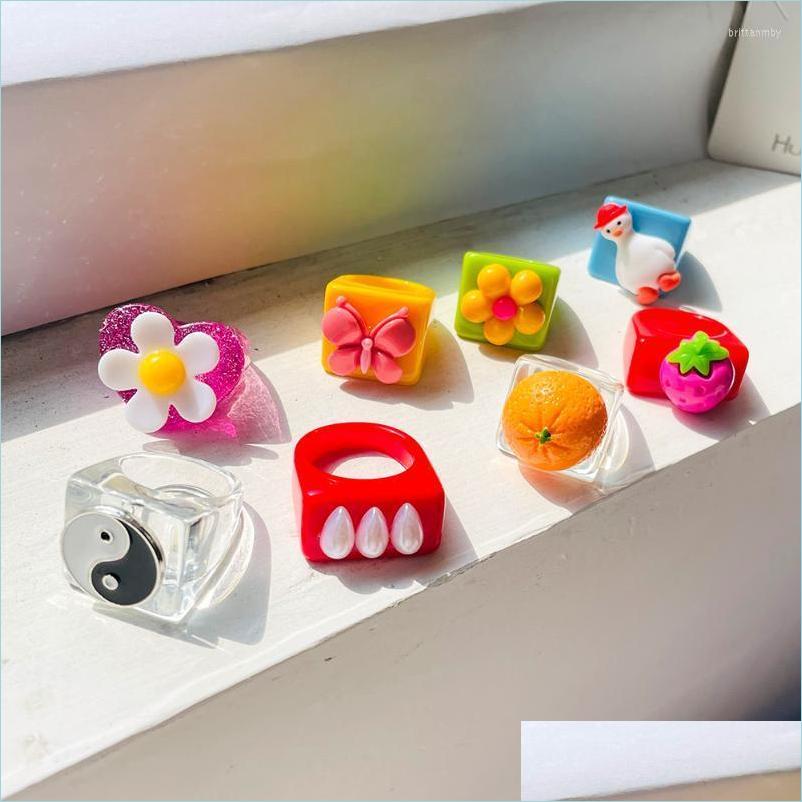 

Cluster Rings Cluster Rings 2022 Funny Cute Colorf Acrylic Resin Cartoon Animal Love Flower Ring Transparent For Women Girls Party J Dh9Kh