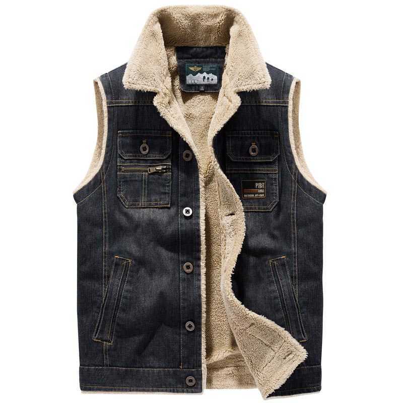 

Men's Vests Men Winter Warm Denim Vest Fleece Lined Thermal Jeans Waistcoats For Male Sleeves Jackets Multi Pockets L221021, Black