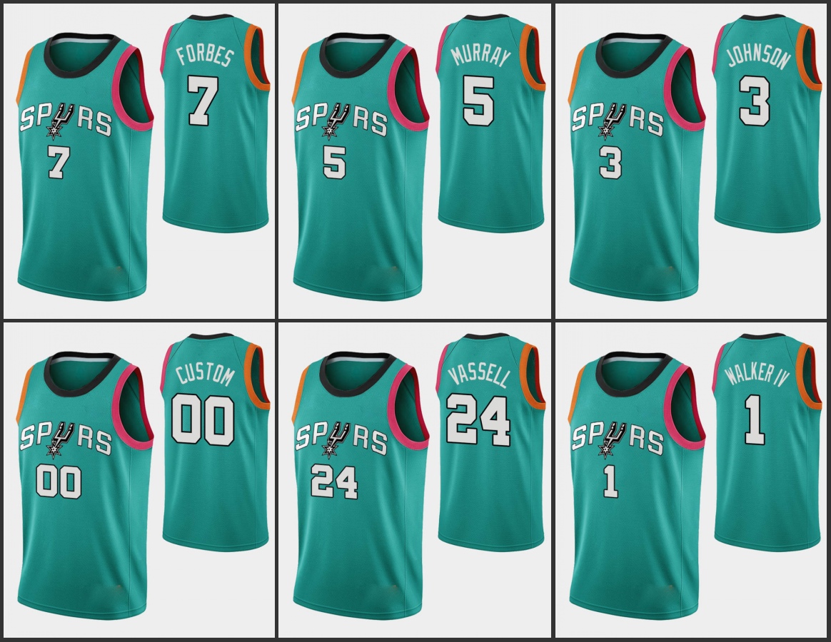 

San Antonio''Spurs''Men Lonnie Walker IV Keldon Johnson Dejounte Murray Devin Vassell Custom Teal City 2022-23 Edition Jersey