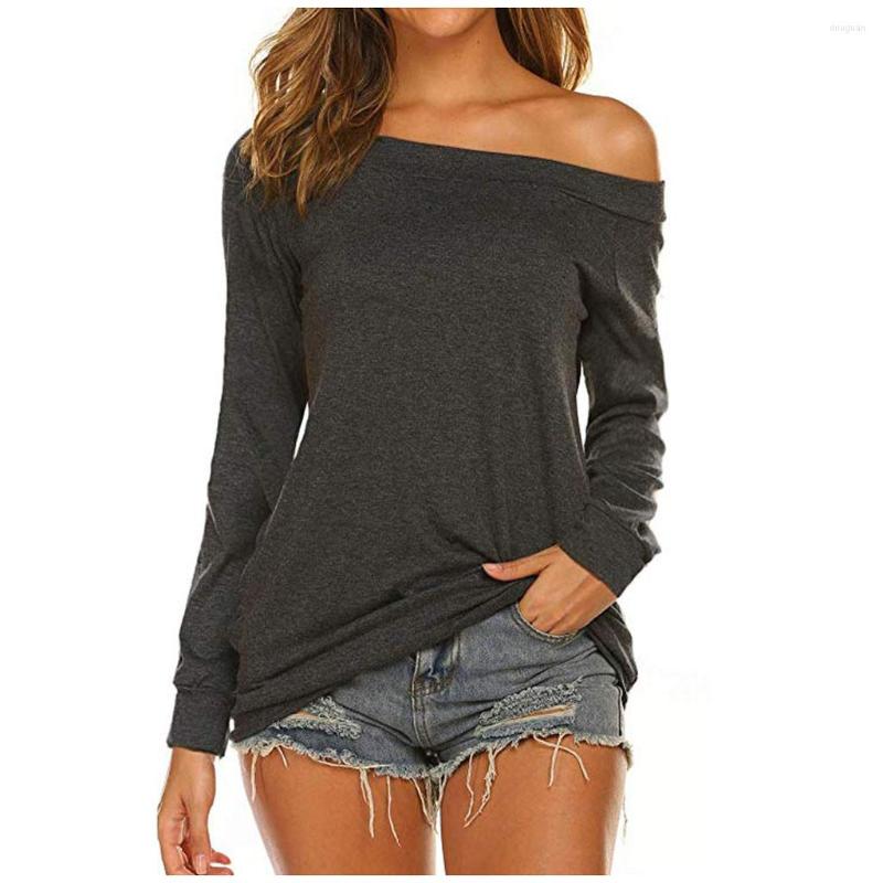 

Women' T Shirts Spring Autumn Korean Fashion Shirt Women Off Shoulder Tshirt Long Sleeve Tees Tops Solid Color T-shirts Streetwear Ropa, Green