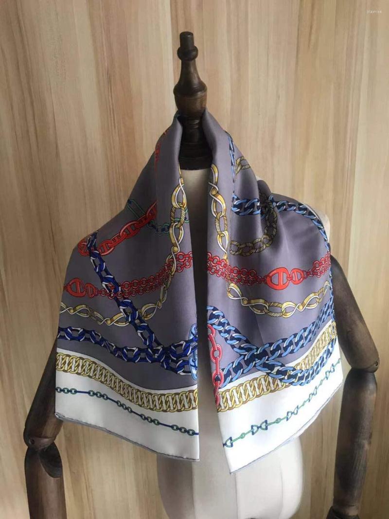 

Scarves 2022 Arrival Fashion Elegant Head Scarf Gery Chain Silk 90 Cm Square Shawl Twill Wrap For Women Lady Girl