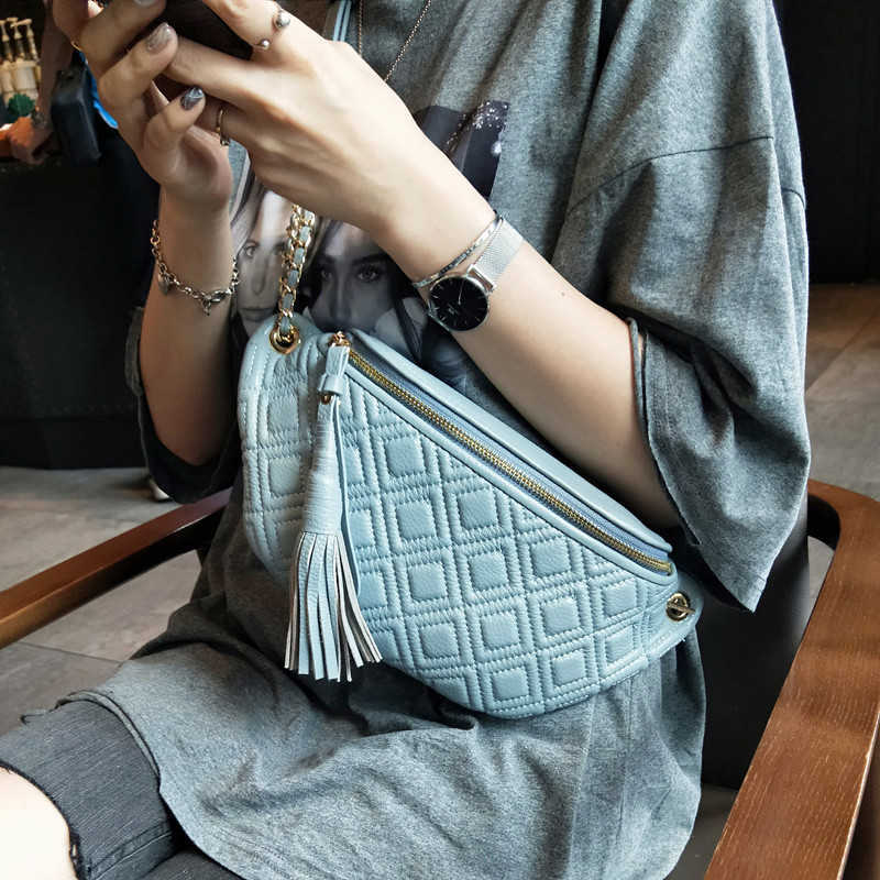 

BRIGGS fanny pack for women waist bag genuine leather belt purse fashion money ladies shoulder chain female 221101, Black