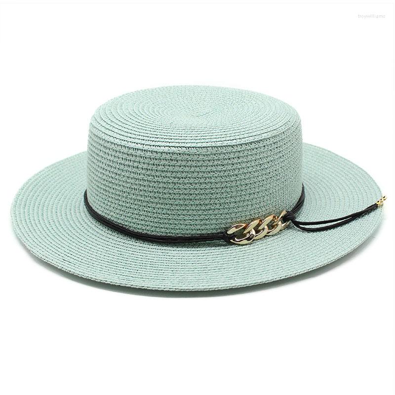 

Berets 2022 Panama Hats Summer Simple Beach Sun Fedora Women Men Straw Cap European And American Ladies Sunshade Flat Top, White