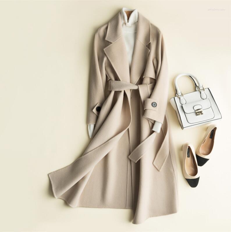 

Women' Tracksuits High End Double-sided Cashmere Coat Women' Middle And Long Korean European Slim Woolen 2022 Pure Wool 4 Color, Ivory