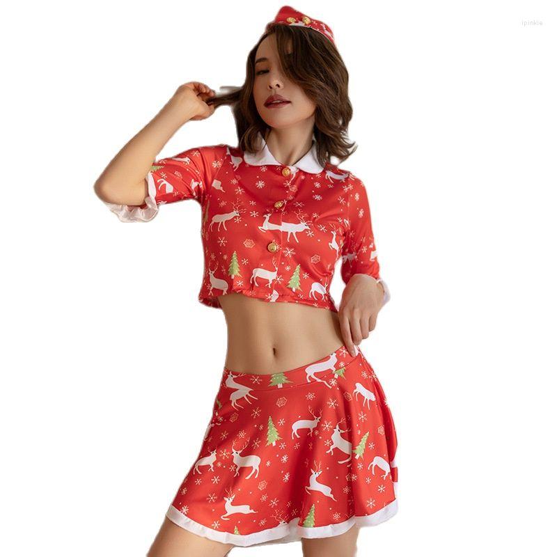 

Bras Sets Sexy Lingerie Split Christmas Costumes Role-playing Suit DS Nightclub Clothes, Red