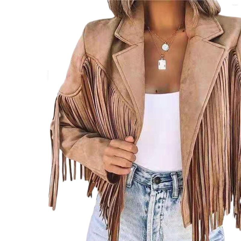 

Women' Jackets Women Solid Color Collared With Tassels Long Sleeve Open Front Coats 2022 Autumn Ladies Fashion Casual Short, Black