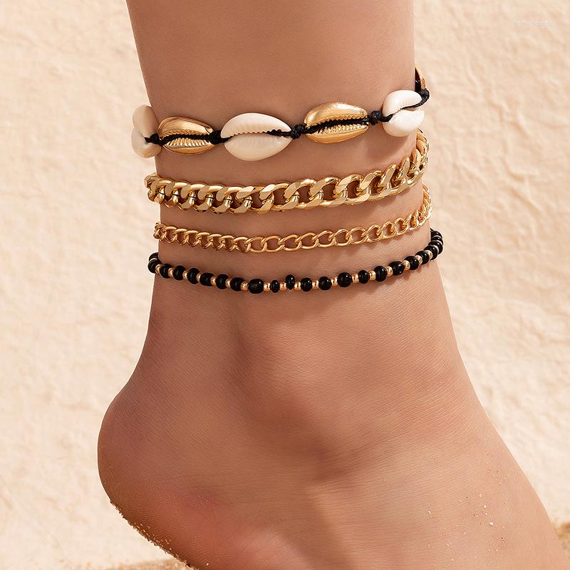 

Anklets HuaTang Heavy Metal Geometry Anklet Set For Women Bohemian Beads Shell Adjustable Foot Chains Lady Beach Jewelry Gifts 20223