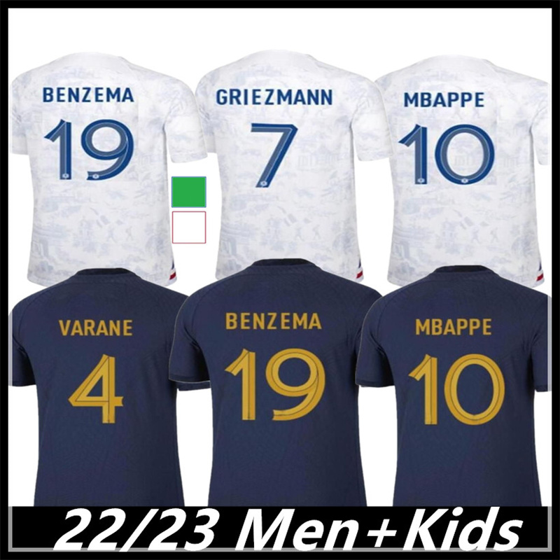 

BENZEMA 22/23 MBAPPE GRIEZMANN soccer jersey Frenchss KANTE POGBA ZIDANE GIROUD MATUIDI Kimpembe VARANE PAVARO equipement Maillot de football shirt Men kids kit Set, Away