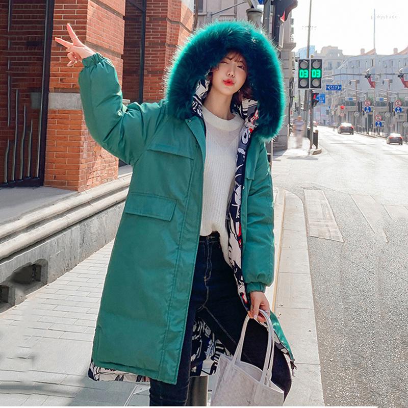 

Women's Trench Coats Double-sided Wear Parkas Women Winter Down Cotton Outwear Lady Leisure Style Jacket Pocket Hooded Warm Chamarras De, Black