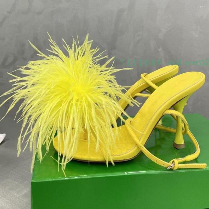 

Dress Shoes Feather Heels Sandals Designer Women Brand Pink Green Casaul Party 2022 Summer Buckle Strap Modern Lady, Blue