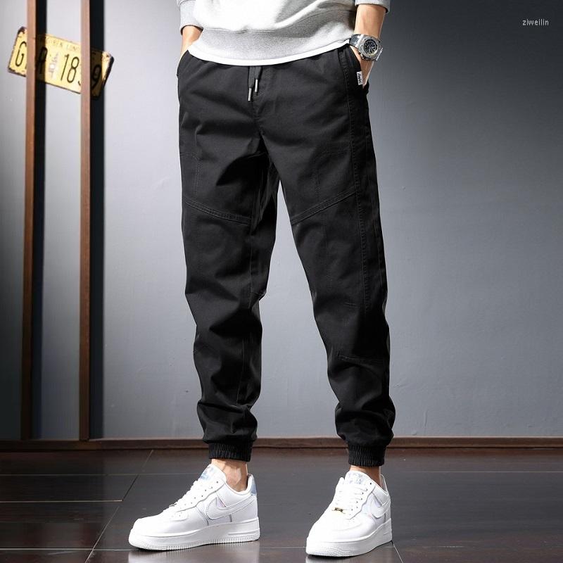 

Men's Pants Autumn Black Cotton Casual Men Streetwear Fashion Baggy Elastic Waist Drawstring Trousers CP2117