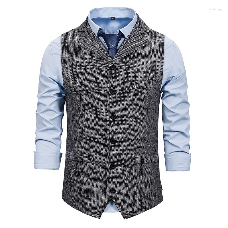 

Men' Vests Woolen Tweed Suit Vest Men 2022 Brand Slim Fit Sleeveless Herringbone Waistcoat Party Wedding Tuxedo Gilet Homme, Dark gray