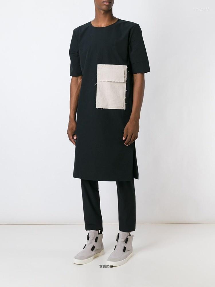 

Men' T Shirts Men Clothing Hair Stylist Shirt DJ Original Design Medium And Long Stitching Tops Tshirt Male Plus Size Singer Costumes, Black