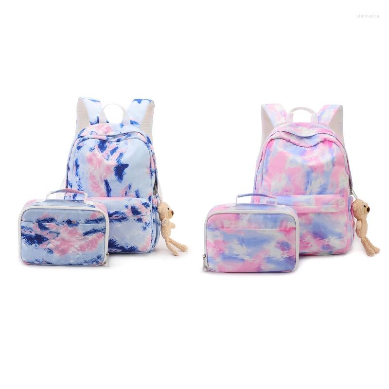 

School Bags 2Pcs Tie Dye Backpack Bookbag Laptop For Teen Girls Middle Students Travel Casual Daypack With Lunch Bag, Blue