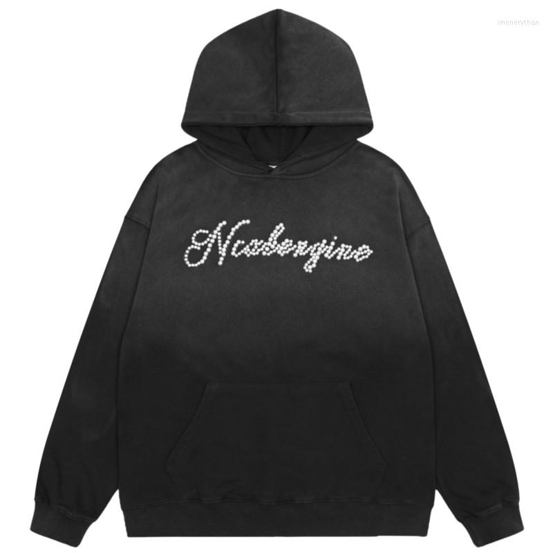 

Men's Hoodies GTDOM Beading Letters Hooded 2022 Autumn And Winter Man Ins Korean Design Personality Niche High Street Casual Sweatshirts, Black
