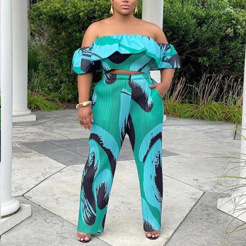 

Women's Pants Women Pleated Print Two Pieces Slashes Short Strapless Wide Leg Loose Full 2022 Summer Female Fashion Clothing Sexy